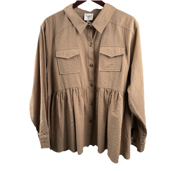 Hayden Tops - Hayden Shirt Womens 1XL Button Up Top Comfort Casual Preppy Career Pockets Taupe